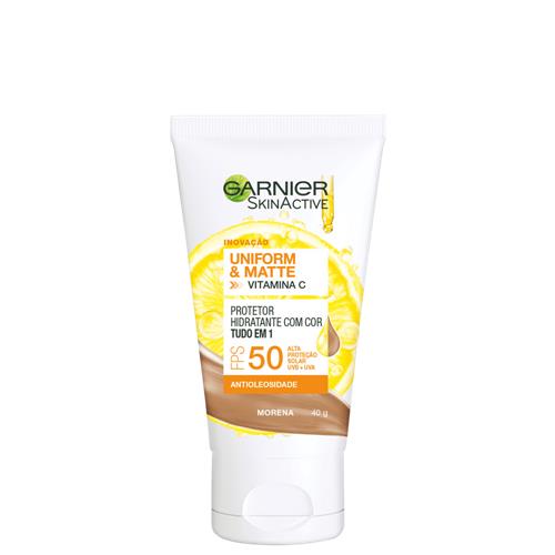 Protetor Solar com cor Uniform & Matte Vitamina C FPS 50, Garnier Skinactive
